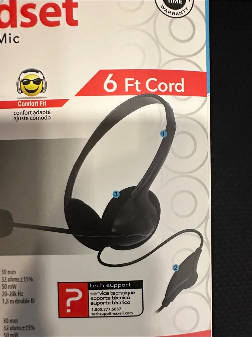 Maxell Black Headset with Boom Mic - 3.5mm to PC Y Adapter